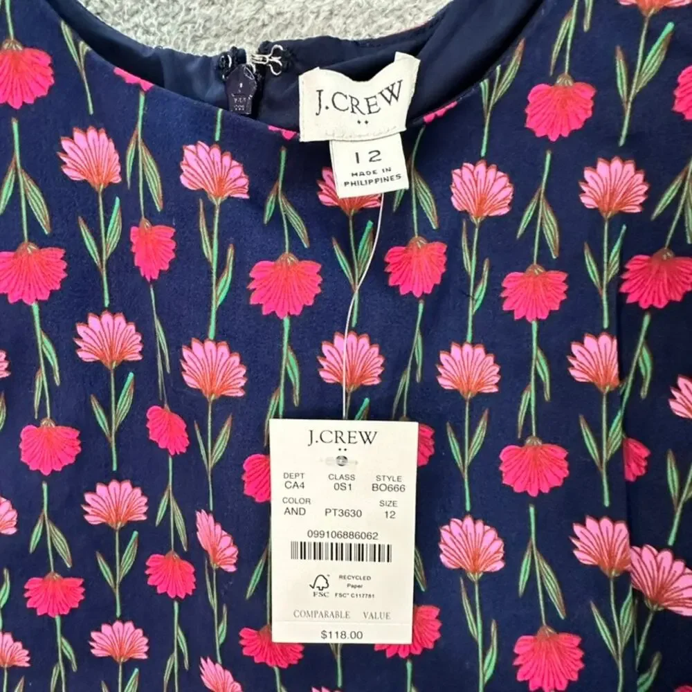 J.Crew Women's NWT Size 12 Sheath Dress Floral Design Sleeveless Lined Fitted